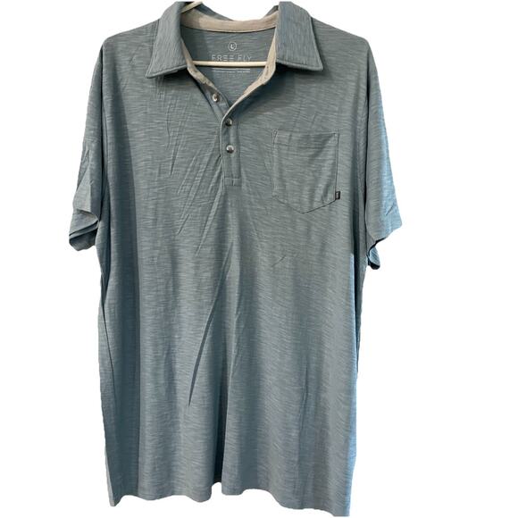 Free Fly Polo Shirt Mens Blue Stretch Short Sleeve Golf Pullover Bamboo Sz Large - Picture 2 of 5